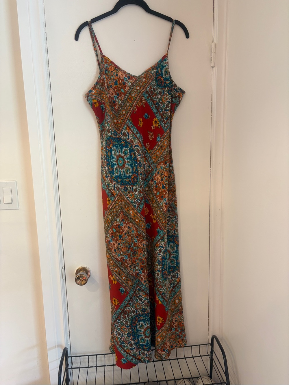 Vintage boho Y2K Spaghetti Strap midi Dress in Red Paisley